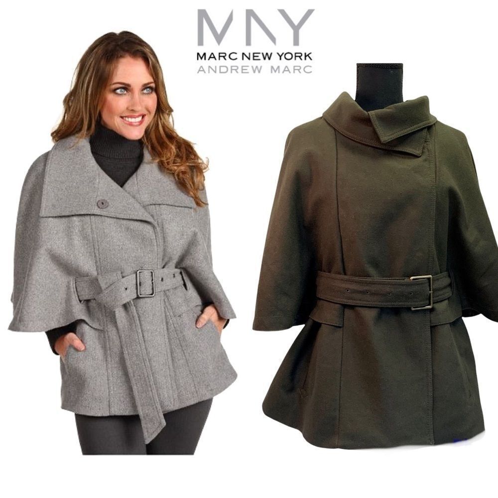 Andrew Marc Aerial Wool Capelet Jacket Green size 12